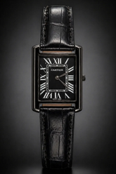 Luxury Black Cartier Watch Premium Black Leather Strap
