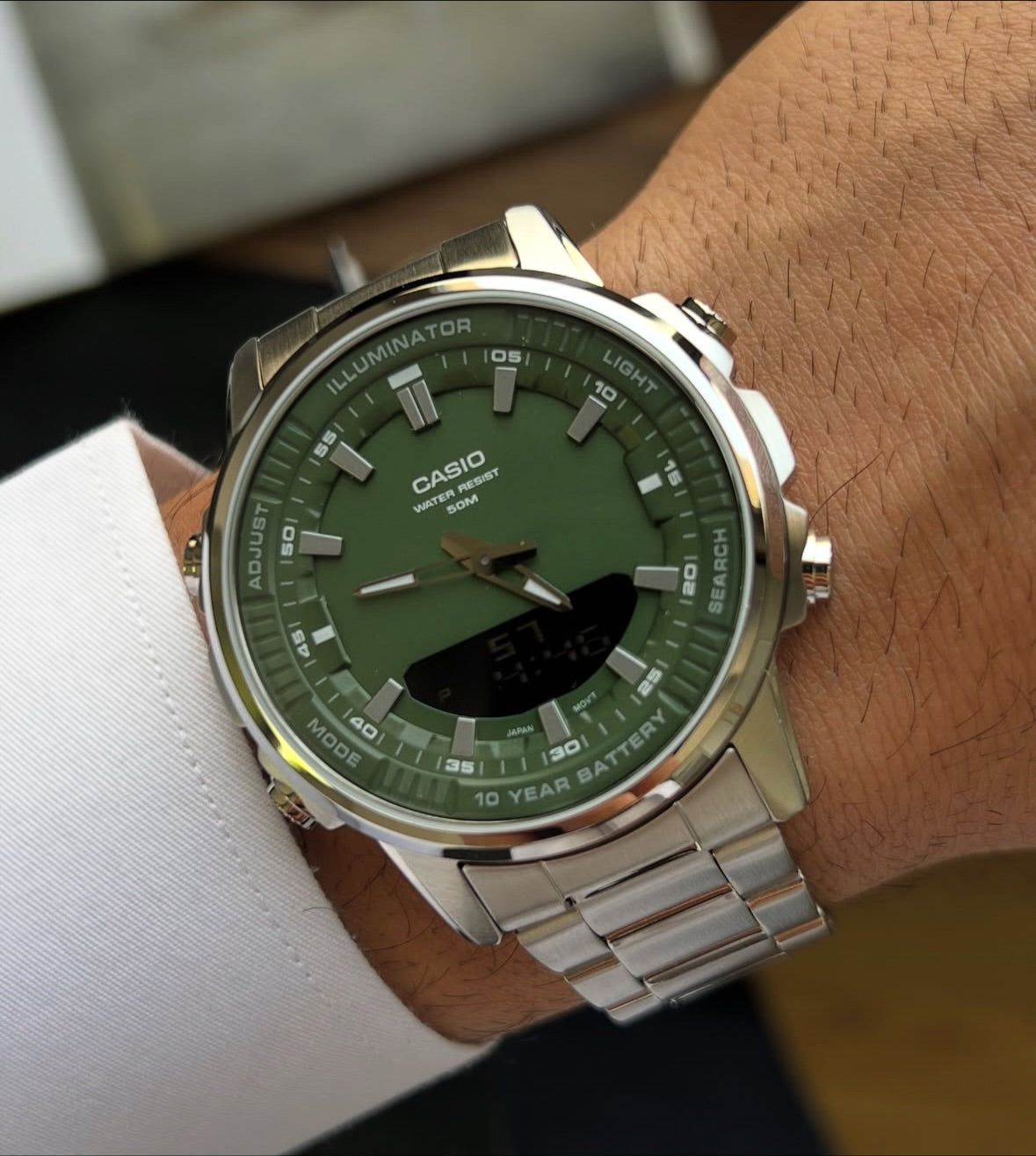 Casio Iconic Green Precision Stylish Digital & Analog Watch with Dual Time Display