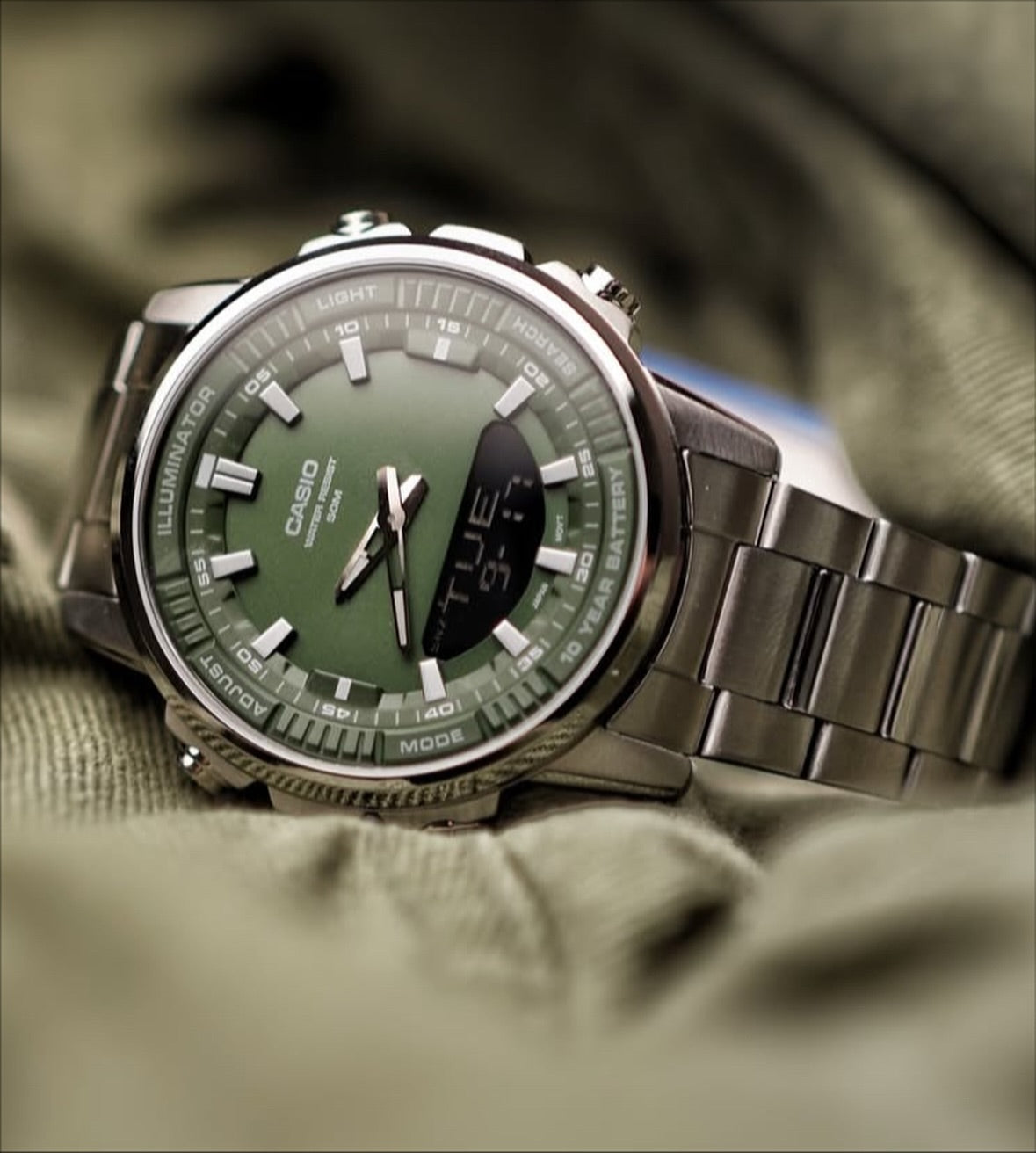 Casio Iconic Green Precision Stylish Digital & Analog Watch with Dual Time Display