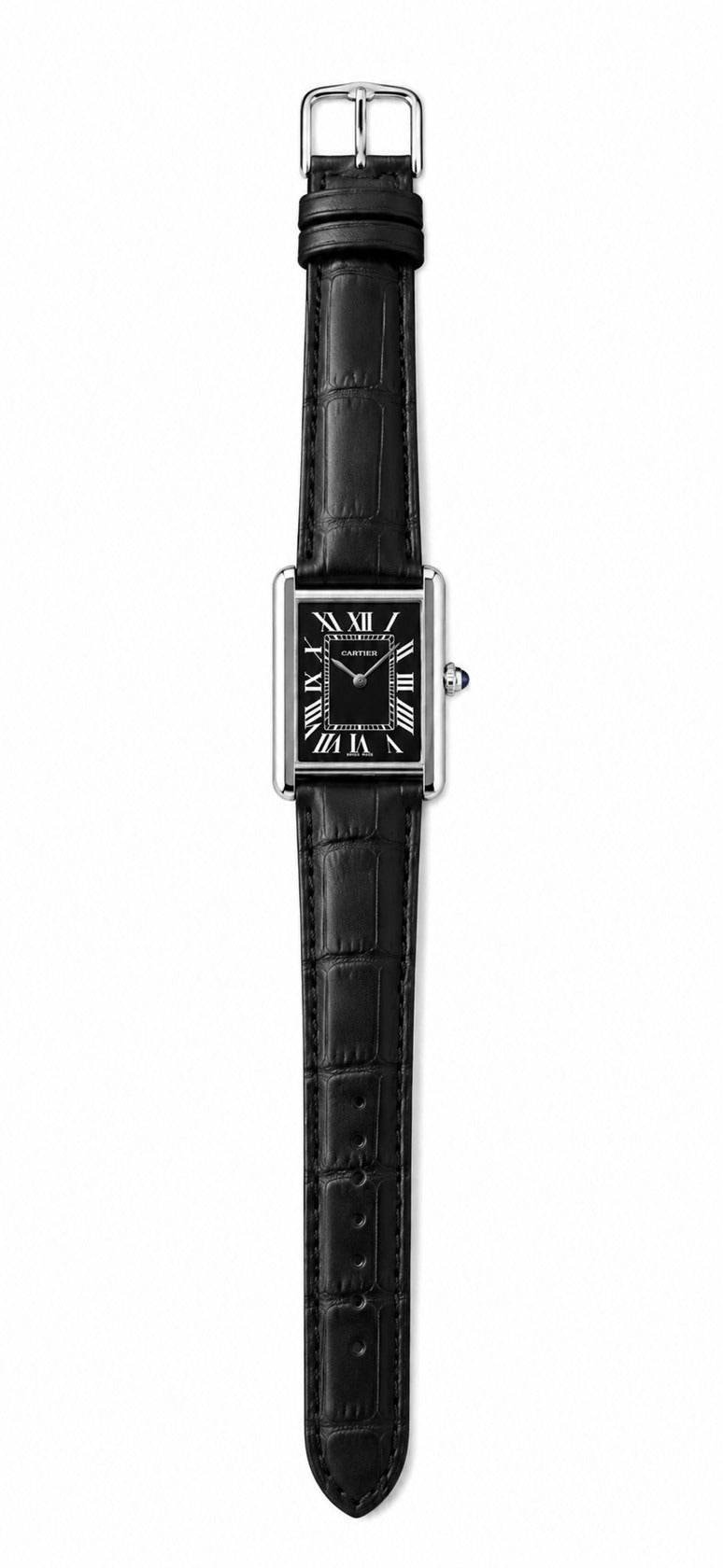 Luxury Black Cartier Watch Premium Black Leather Strap