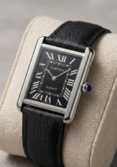 Luxury Black Cartier Watch Premium Black Leather Strap