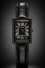 Luxury Black Cartier Watch Premium Black Leather Strap